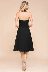 Affordable Halter V-Neck Black Short Bridesmaid Dresses Online-27dress